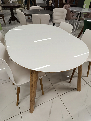 Стеклянный стол Семвэлл белый / дуб монтана из шоурума 4